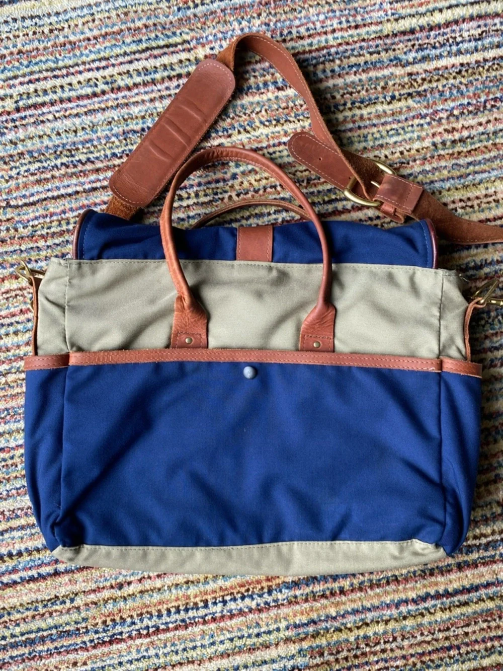 Sword & Plough Navy Canvas Leather Messenger Laptop Bag Made in USA